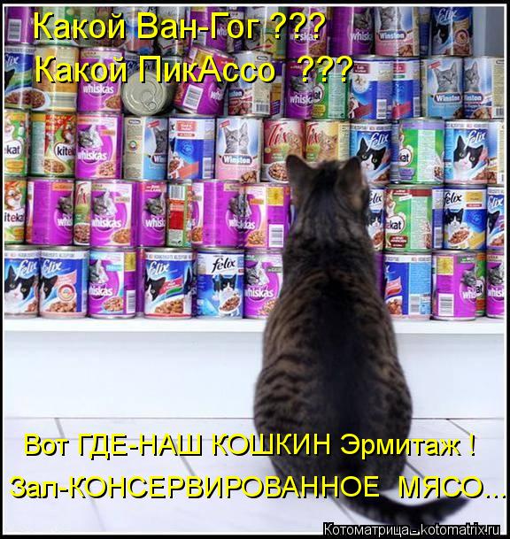 Котоматрица: Какой Ван-Гог ??? Какой ПикАссо  ??? Вот ГДЕ-НАШ КОШКИН Эрмитаж ! Зал-КОНСЕРВИРОВАННОЕ  МЯСО...