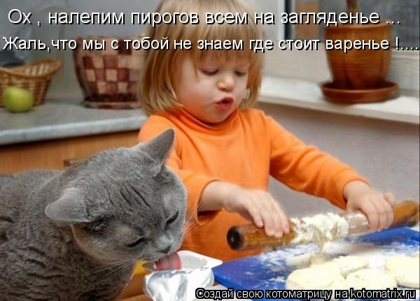 Котоматрица: Ох , налепим пирогов всем на загляденье ... Жаль,что мы с тобой не знаем где стоит варенье !.....