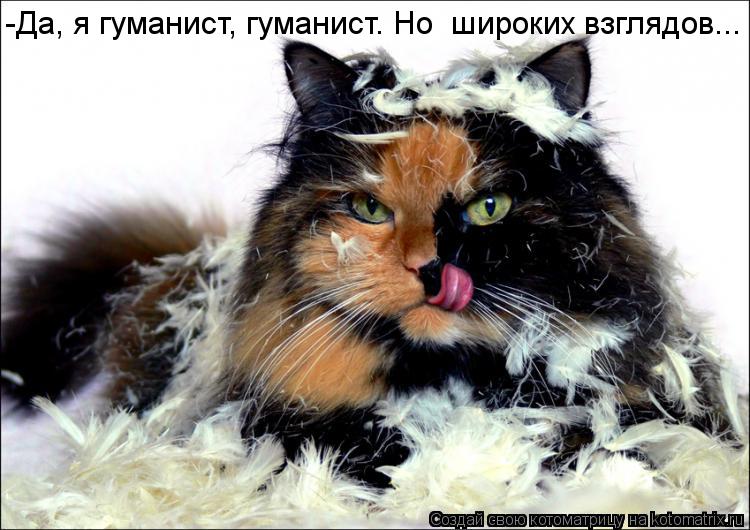 Котоматрица: -Да, я гуманист, гуманист. Но  широких взглядов...