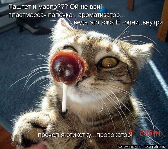 Котоматрица: Паштет и масло??? Ой-не ври! пластмасса- палочка , ароматизатор... ведь это жжж Е -одни..внутри прочел я этикетку...провокатор!