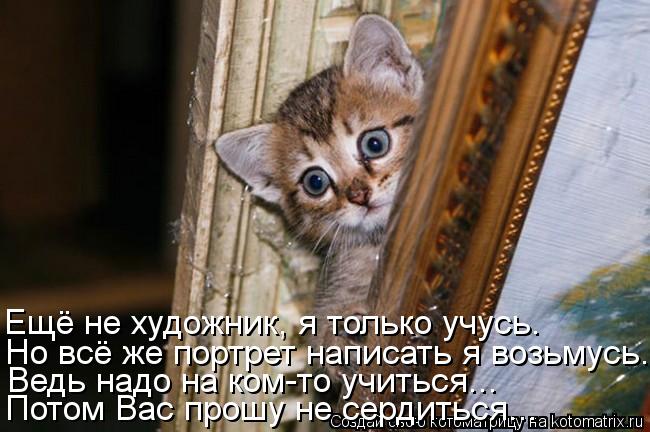 Котоматрица: Но всё же портрет написать я возьмусь. Ещё не художник, я только учусь. Ведь надо на ком-то учиться... Потом Вас прошу не сердиться...