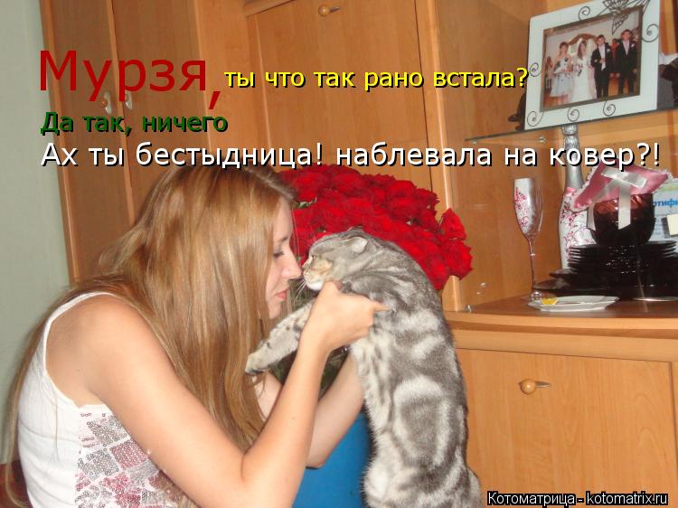 Котоматрица: Мурзя , ты что так рано встала? Да так, ничего Ах ты бестыдница! наблевала на ковер?!