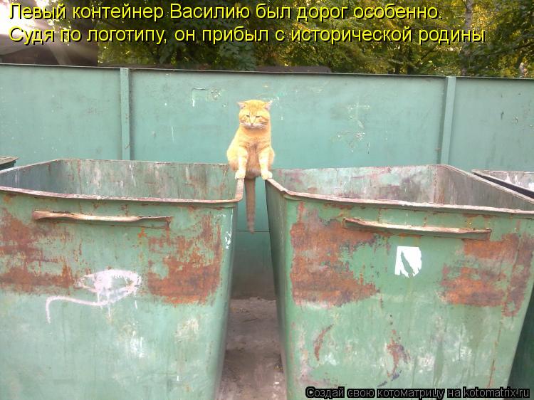 Котоматрица: Левый контейнер Василию был дорог особенно. Судя по логотипу, он прибыл с исторической родины