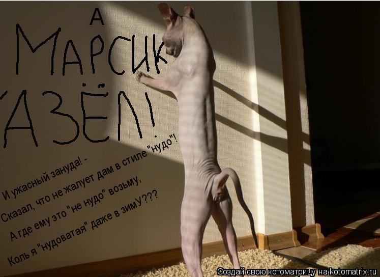 И ужасный зануда! - Сказал, что не жалует дам в стиле "нудо"! А где ему это "не нудо" возьму, Коль я... Котоматрица: И ужасный зануда! - Сказал, что не жалует дам в стиле "нудо"! А где ему это "не нудо" возьму, Коль я "нудоватая" даже в зимУ??? А