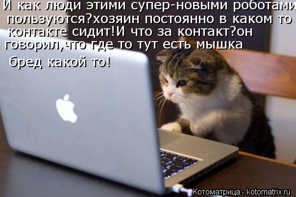 Котоматрица: И как люди этими супер-новыми роботами пользуются?хозяин постоянно в каком то  контакте сидит!И что за контакт?он  говорил,что где то тут ест