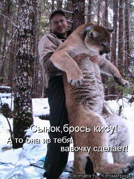 Котоматрица: Сынок,брось кису! А то она из тебя  вавочку сделает!