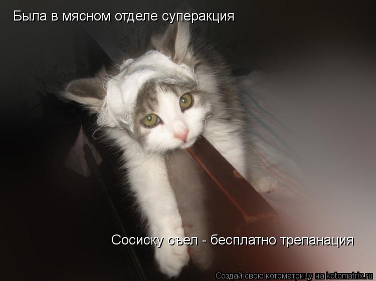 Была в мясном отделе суперакция Сосиску съел - бесплатно трепанация... Котоматрица: Была в мясном отделе суперакция Сосиску съел - бесплатно трепанация