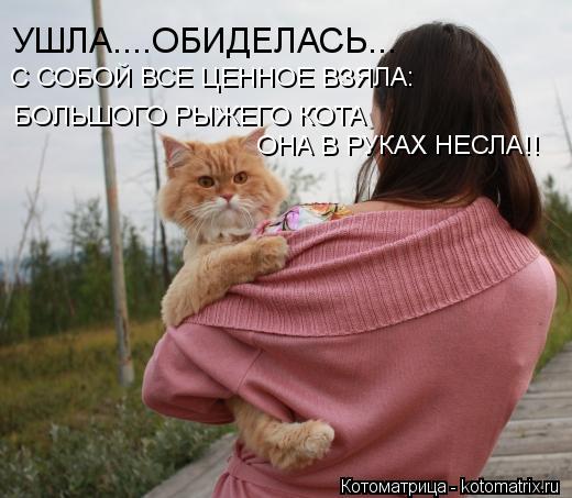 УШЛА....ОБИДЕЛАСЬ... С СОБОЙ ВСЕ ЦЕННОЕ ВЗЯЛА: БОЛЬШОГО РЫЖЕГО КОТА ОНА В РУКАХ НЕСЛА!!... Котоматрица: УШЛА....ОБИДЕЛАСЬ... С СОБОЙ ВСЕ ЦЕННОЕ ВЗЯЛА: БОЛЬШОГО РЫЖЕГО КОТА ОНА В РУКАХ НЕСЛА!!
