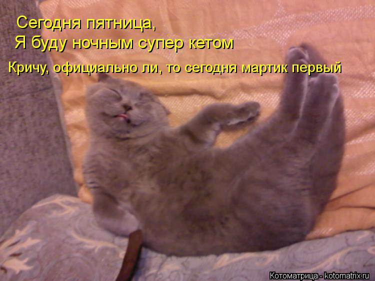 Я буду ночным супер кетом Сегодня пятница, Кричу, официально ли, то сегодня мартик первый... Котоматрица: Я буду ночным супер кетом Сегодня пятница, Кричу, официально ли, то сегодня мартик первый