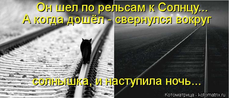 Он шел по рельсам к Солнцу... А когда дошёл - свернулся вокруг солнышка, и наступила ночь...... Котоматрица: Он шел по рельсам к Солнцу... А когда дошёл - свернулся вокруг солнышка, и наступила ночь...