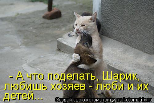 Котоматрица: - А что поделать, Шарик, любишь хозяев - люби и их детей...