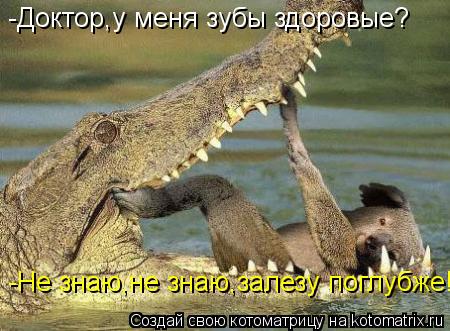 -Доктор,у меня зубы здоровые? -Не знаю,не знаю,залезу поглубже!... Котоматрица: -Доктор,у меня зубы здоровые? -Не знаю,не знаю,залезу поглубже!