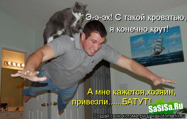 Котоматрица: Э-э-эх! С такой кроватью, я конечно крут! А мне кажется,хозяин, привезли......БАТУТ!