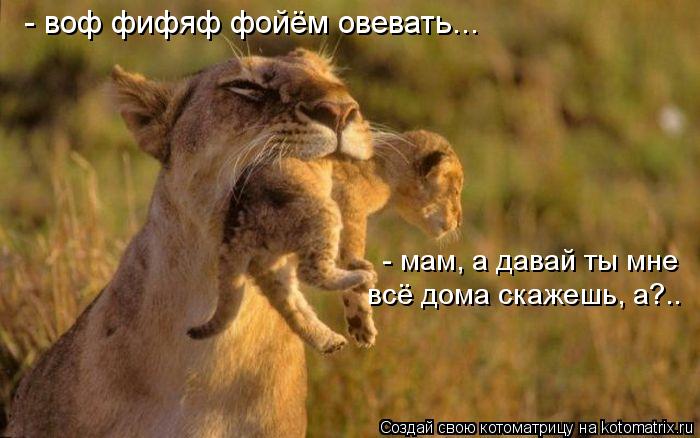 - воф фифяф фойём овевать... - мам, а давай ты мне всё дома скажешь, а?..... Котоматрица: - воф фифяф фойём овевать... - мам, а давай ты мне всё дома скажешь, а?..