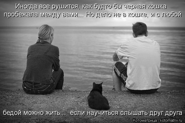 Иногда все рушится, как будто бы черная кошка пробежала между вами... Но дело не в кошке, и с любой ... Котоматрица: Иногда все рушится, как будто бы черная кошка пробежала между вами... Но дело не в кошке, и с любой бедой можно жить... если научиться слышать