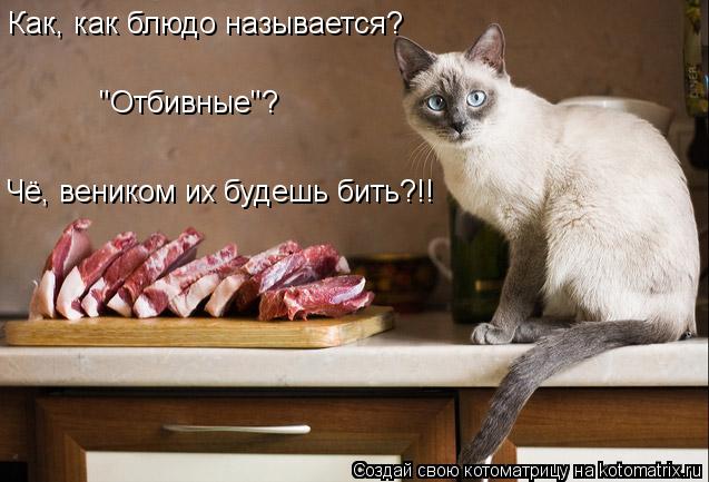Чё, веником их будешь бить?!! Как, как блюдо называется? "Отбивные"?... Котоматрица: Чё, веником их будешь бить?!! Как, как блюдо называется? "Отбивные"?
