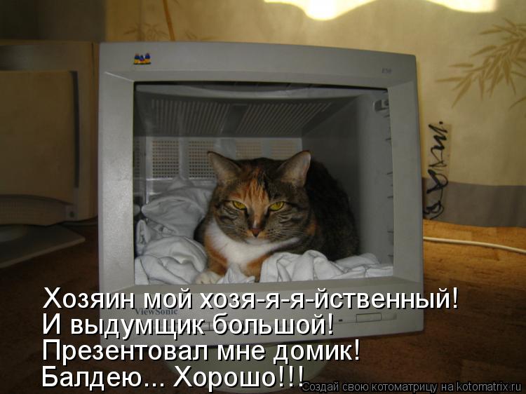 Хозяин мой хозя-я-я-йственный! И выдумщик большой! Презентовал мне домик! Балдею... Хорошо!!!... Котоматрица: Хозяин мой хозя-я-я-йственный! И выдумщик большой! Презентовал мне домик! Балдею... Хорошо!!!