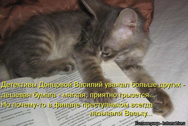 дешевая бумага - мягкая, приятно грызется... Детективы Донцовой Василий уважал больше других - Но поч... Котоматрица: дешевая бумага - мягкая, приятно грызется... Детективы Донцовой Василий уважал больше других - Но почему-то в финале преступником всегда наз