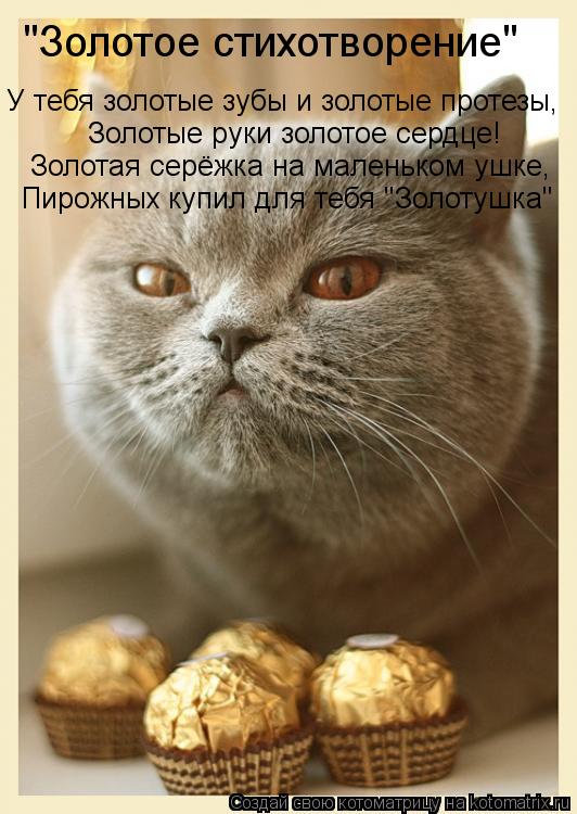 У тебя золотые зубы и золотые протезы, Золотые руки золотое сердце! Золотая серёжка на маленьком ушке... Котоматрица: У тебя золотые зубы и золотые протезы, Золотые руки золотое сердце! Золотая серёжка на маленьком ушке, Пирожных купил для тебя "Золотушка" "З