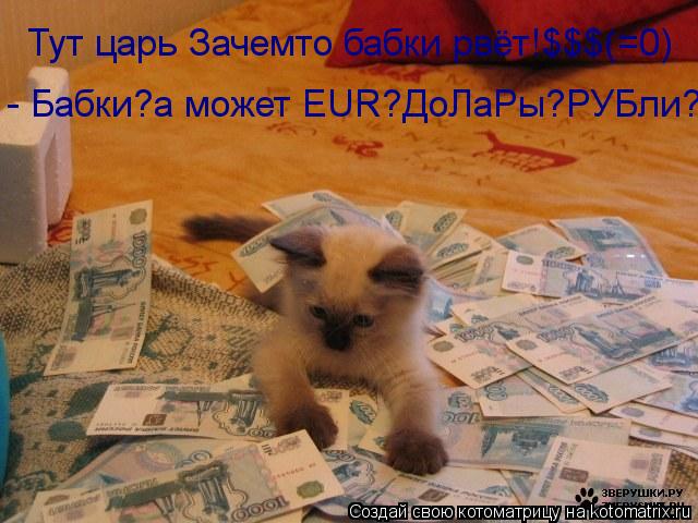 Котоматрица: Тут царь Зачемто бабки рвёт!$$$(=0) - Бабки?а может EUR?ДоЛаРы?РУБли?