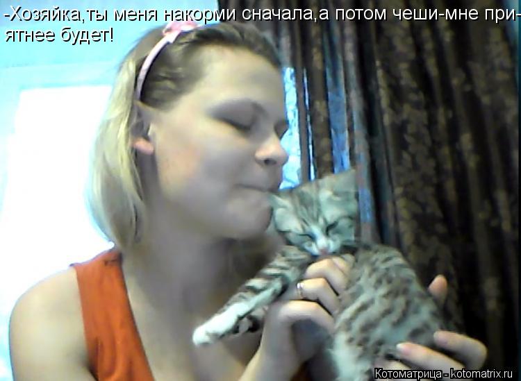 Котоматрица: -Хозяйка,ты меня накорми сначала,а потом чеши-мне при- ятнее будет!