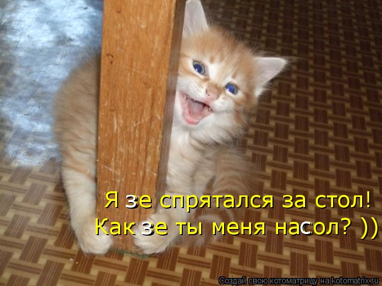 Котоматрица: Я зе спрятался за стол!  Как зе ты меня насол? )) з  з  с