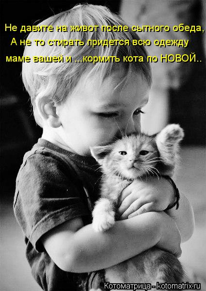 Котоматрица: Не давите на живот после сытного обеда, А не то стирать придется всю одежду маме вашей и ...кормить кота по НОВОЙ..