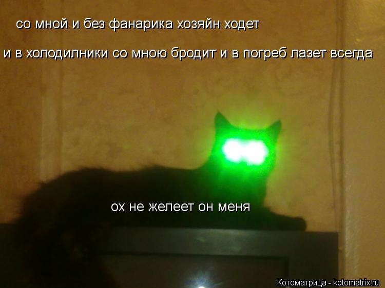 со мной и без фанарика хозяйн ходет и в холодилники со мною бродит и в погреб лазет всегда ох не желе... Котоматрица: со мной и без фанарика хозяйн ходет и в холодилники со мною бродит и в погреб лазет всегда ох не желеет он меня