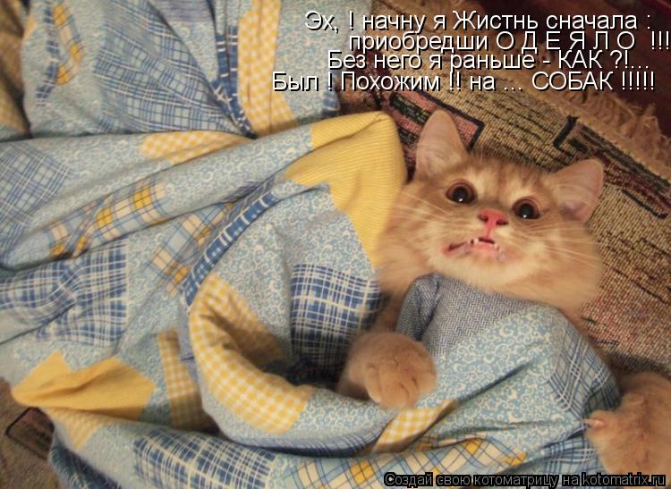 Эх, ! начну я Жистнь сначала : приобредши О Д Е Я Л О !!! Без него я раньше - КАК ?!... Был ! Похожи... Котоматрица: Эх, ! начну я Жистнь сначала : приобредши О Д Е Я Л О !!! Без него я раньше - КАК ?!... Был ! Похожим !! на ... СОБАК !!!!!
