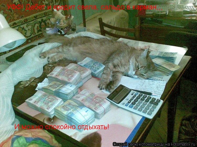 УФФ! Дебет и кредит свела, сальдо в карман,,, И можно спокойно отдыхать!... Котоматрица: УФФ! Дебет и кредит свела, сальдо в карман,,, И можно спокойно отдыхать!