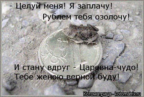Котоматрица: Рублем тебя озолочу! И стану вдруг - Царевна-чудо!  - Целуй меня! Я заплачу! Тебе женою верной буду!