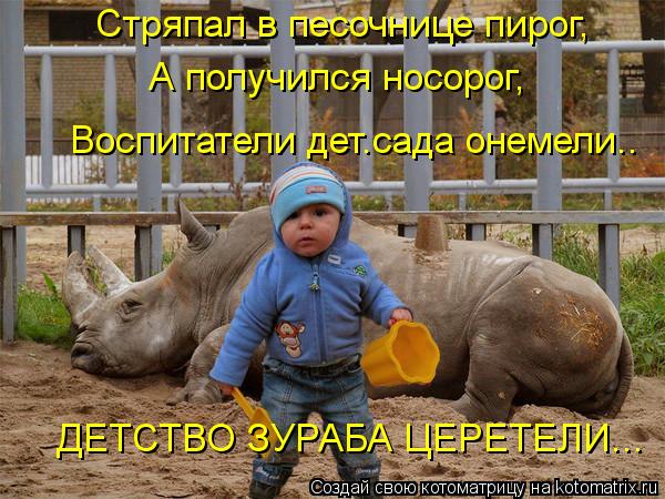 Котоматрица: Воспитатели дет.сада онемели.. Стряпал в песочнице пирог, А получился носорог, ДЕТСТВО ЗУРАБА ЦЕРЕТЕЛИ...