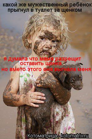 Котоматрица: какой же мужественный ребёнок прыгнул в туалет за щенком я думала что мама разрещит оставить щенка но вмето этого она выгнала меня