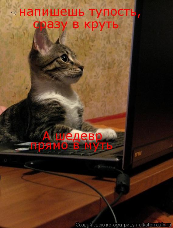 Котоматрица: напишешь тупость, сразу в круть А шедевр прямо в муть :-)