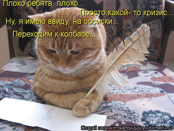 Котоматрица: Плохо ребята, плохо... Просто какой- то кризис... Ну, я имею ввиду, на сосиски... Переходим к колбасе...