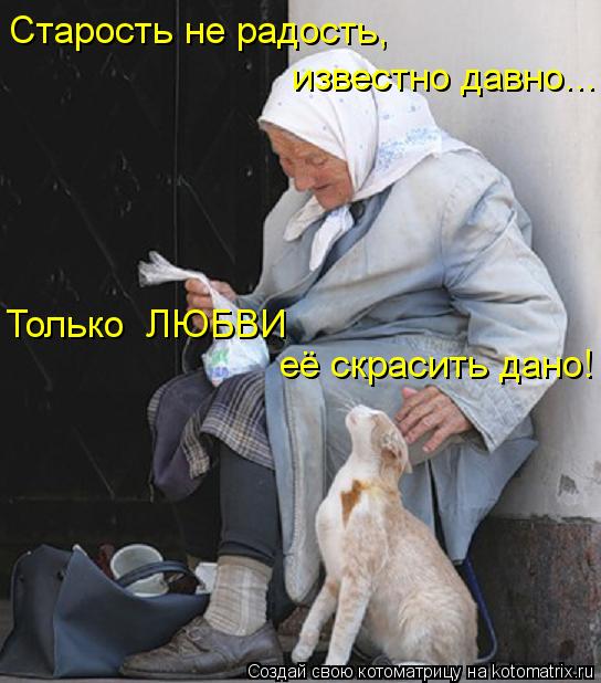 Котоматрица: Старость не радость,   известно давно... Только  ЛЮБВИ её скрасить дано!