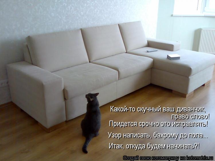 Котоматрица: Какой-то скучный ваш диванчик, право слово! Придется срочно это исправлять! Итак, откуда будем начинать?! Узор написать, бахрому до пола...