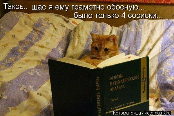 Таксь.. щас я ему грамотно обосную... было только 4 сосиски...... Котоматрица: Таксь.. щас я ему грамотно обосную... было только 4 сосиски...