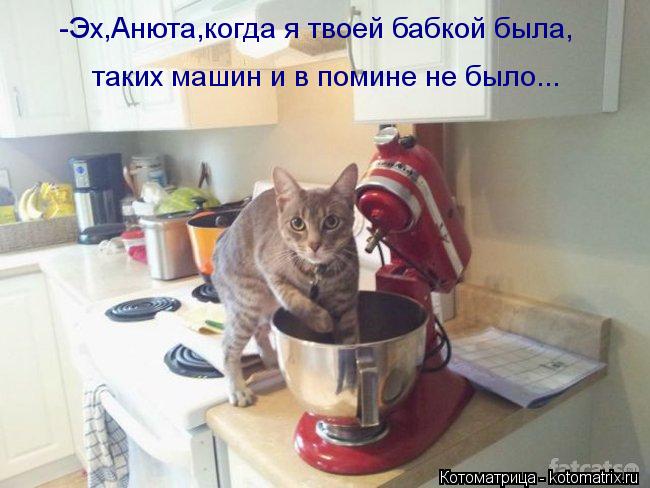 -Эх,Анюта,когда я твоей бабкой была, таких машин и в помине не было...... Котоматрица: -Эх,Анюта,когда я твоей бабкой была, таких машин и в помине не было...