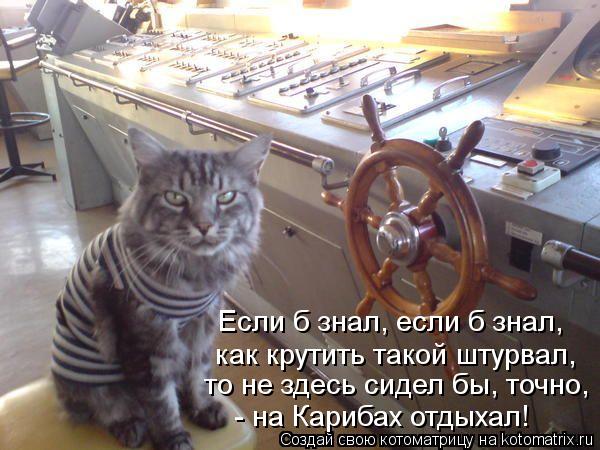 как крутить такой штурвал, то не здесь сидел бы, точно, - на Карибах отдыхал! Если б знал, если б зна... Котоматрица: как крутить такой штурвал, то не здесь сидел бы, точно, - на Карибах отдыхал! Если б знал, если б знал,