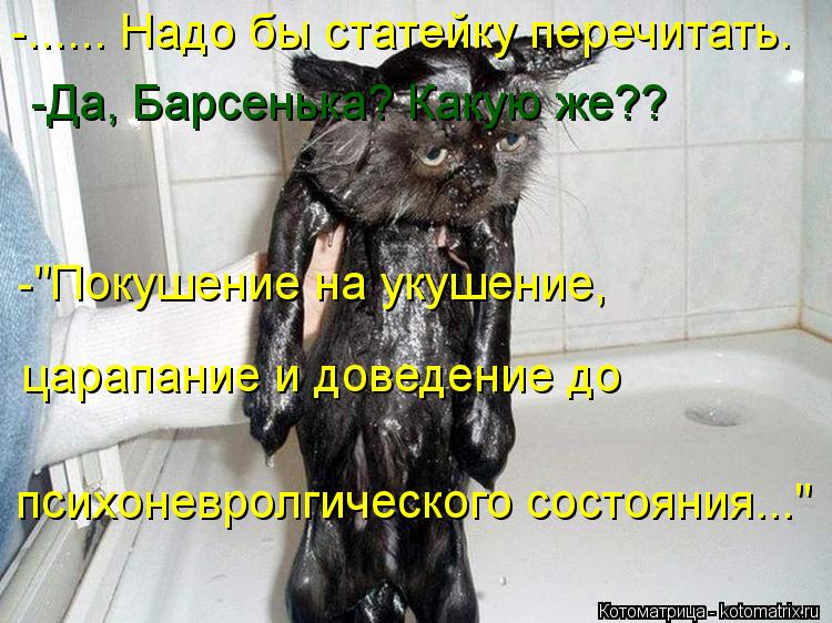 -...... Надо бы статейку перечитать. -Да, Барсенька? Какую же?? -"Покушение на укушение, царапание и... Котоматрица: -...... Надо бы статейку перечитать. -Да, Барсенька? Какую же?? -"Покушение на укушение, царапание и доведение до психоневролгического состояни