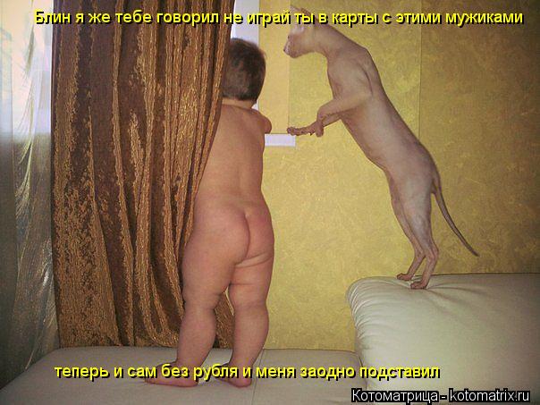 Блин я же тебе говорил не играй ты в карты с этими мужиками теперь и сам без рубля и меня заодно подс... Котоматрица: Блин я же тебе говорил не играй ты в карты с этими мужиками теперь и сам без рубля и меня заодно подставил