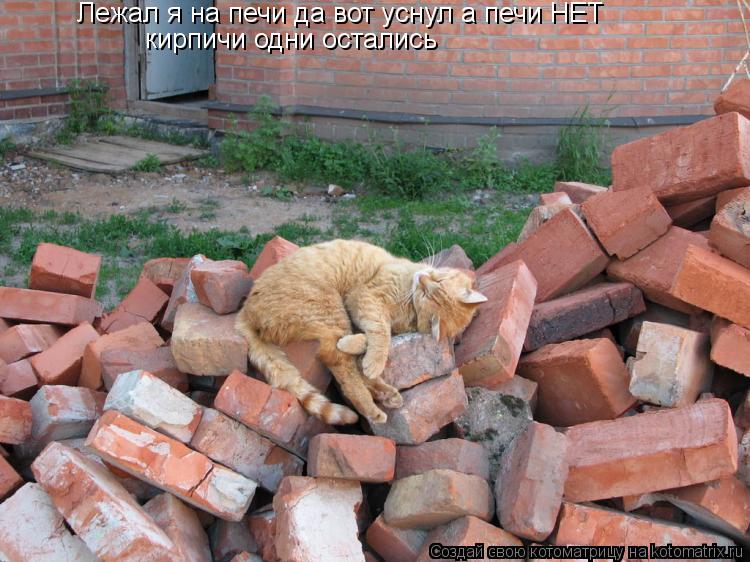 Лежал я на печи да вот уснул а печи НЕТ кирпичи одни остались... Котоматрица: Лежал я на печи да вот уснул а печи НЕТ кирпичи одни остались
