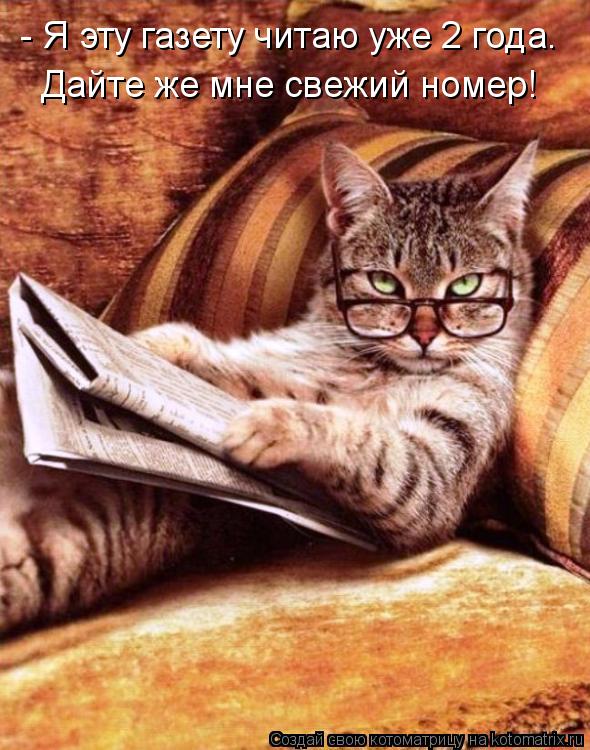 - Я эту газету читаю уже 2 года. Дайте же мне свежий номер!... Котоматрица: - Я эту газету читаю уже 2 года. Дайте же мне свежий номер!