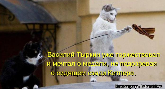 Василий Тыркин уже торжествовал и мечтал о медали, не подозревая о сидящем сзади Китлере.... Котоматрица: Василий Тыркин уже торжествовал и мечтал о медали, не подозревая о сидящем сзади Китлере.