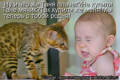Ну и что же Таня плачет?Не купили Тане мячик?Так купили же меня!Мы теперь с тобой родня!... Котоматрица: Ну и что же Таня плачет?Не купили Тане мячик?Так купили же меня!Мы теперь с тобой родня!