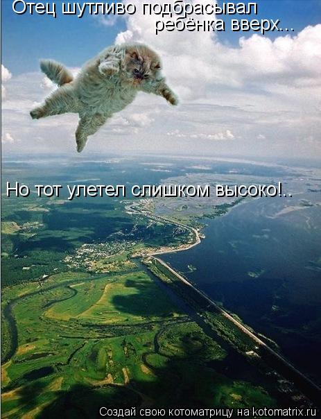 Котоматрица: Отец шутливо подбрасывал  ребёнка вверх... Но тот улетел слишком высоко!..