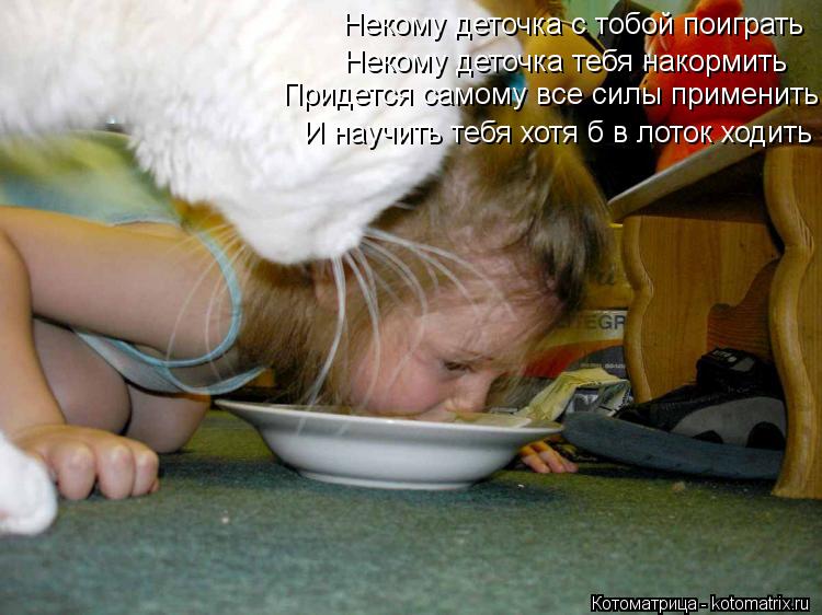 Некому деточка с тобой поиграть Некому деточка тебя накормить Придется самому все силы применить И на... Котоматрица: Некому деточка с тобой поиграть Некому деточка тебя накормить Придется самому все силы применить И научить тебя хотя б в лоток ходить