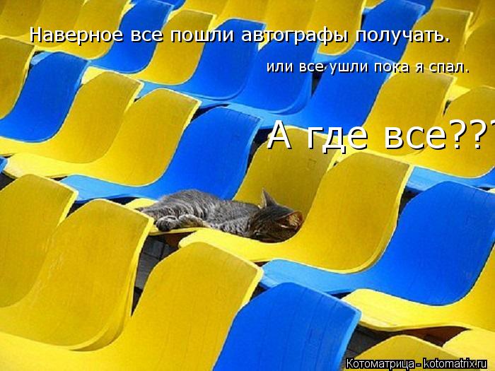 Котоматрица: А где все??? Наверное все пошли автографы получать. или все ушли пока я спал.