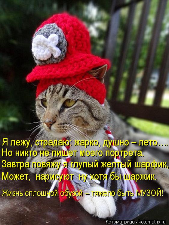 Я лежу, страдаю: жарко, душно – лето…. Но никто не пишет моего портрета. Завтра повяжу я глупый желты... Котоматрица: Я лежу, страдаю: жарко, душно – лето…. Но никто не пишет моего портрета. Завтра повяжу я глупый желтый шарфик, Может, нарисуют ну хотя бы шар